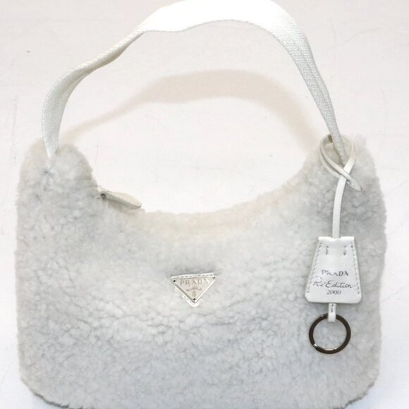 Prada Shearling Mini Re-Edition 2000 Bag - White - Picture 1 of 15